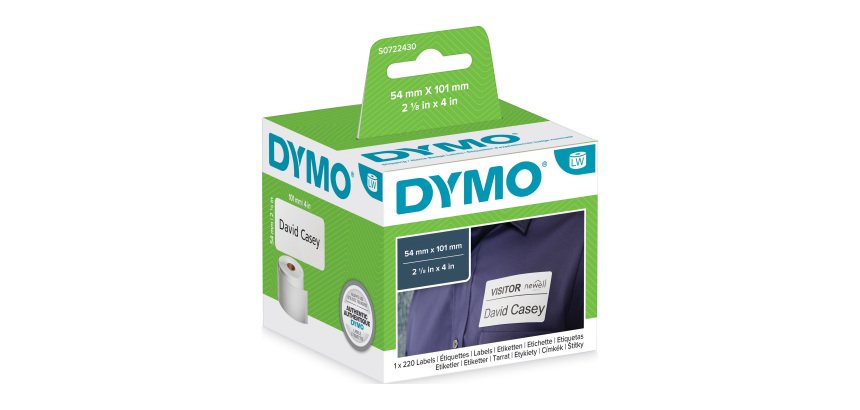 Pack 6 rouleaux d'étiquettes expédition/badge 54 x 101 mm Dymo - Rouleaux de 220 étiquettes