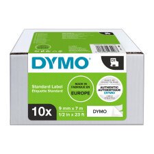 Pack ahorro 10 cintas de poliéster Dymo D1 de 9 mm x 7m blancas con escritura negra (41913)