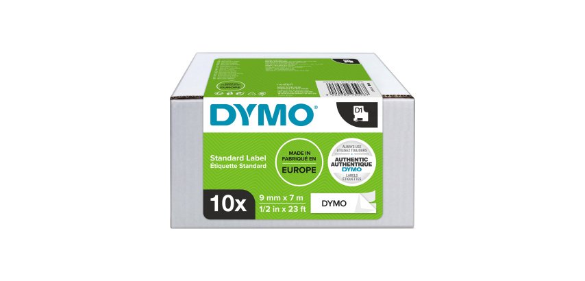 Pack 8 linten polyester Dymo D1 9 mm wit met zwarte tekst + 2 gratis 