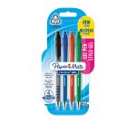 Stylo roller Papermate Flexgrip Gel rétractable pointe 0,7 mm - écriture moyenne - Blister de 4