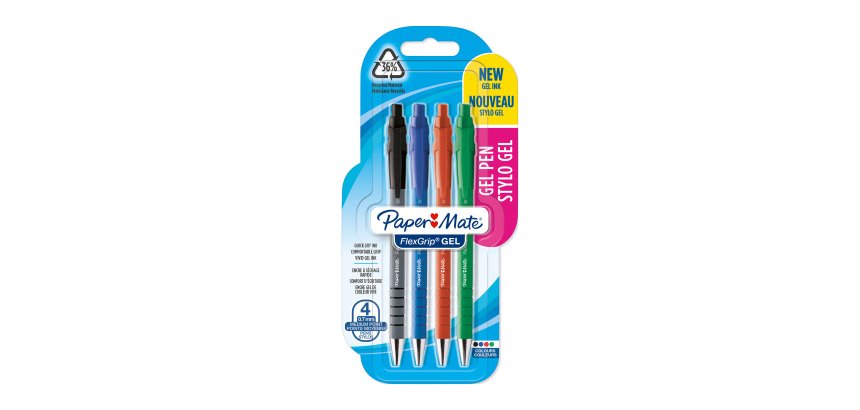 Stylo roller Papermate Flexgrip Gel rétractable pointe 0,7 mm - écriture moyenne - Blister de 4