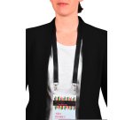 Tour de cou polyester noir recyclé pour badge avec double mousqueton - pochette de 10