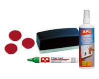 Pack pizarra blanca ( 4 rotuladores, 1 borrador magnético, 3 imánes,1 spray limpia pizarras) 