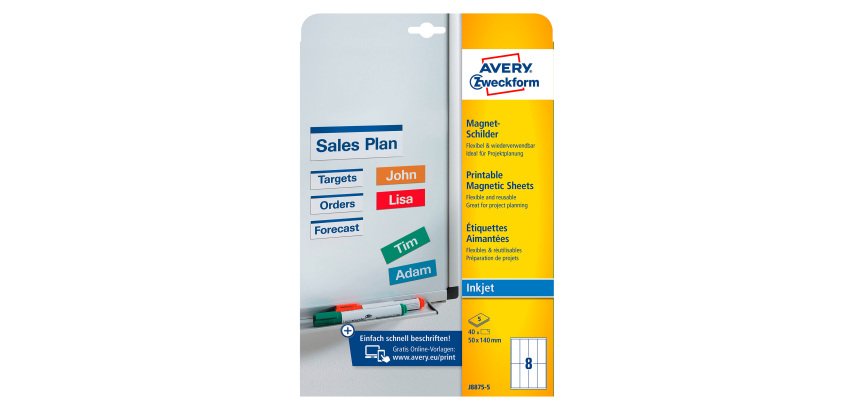 Magnetic label inkjet 140 x 50 mm Avery J8875-5 white - Pack of 40