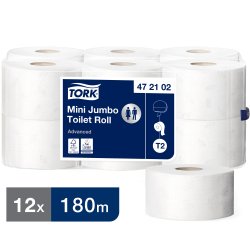 Pack of 12 rolls toilet paper mini jumbo Tork T2 professional