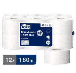 Pack of 12 rolls toilet paper mini jumbo Tork T2 professional