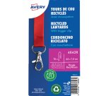 Tour de cou polyester noir recyclé pour badge avec mousqueton - pochette de 10