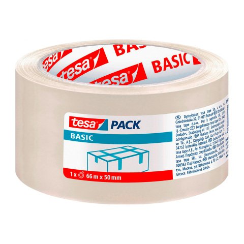 Cinta adhesiva polipropileno 41 micras Tesa Pack Basic transparente 66 m x 50 mm