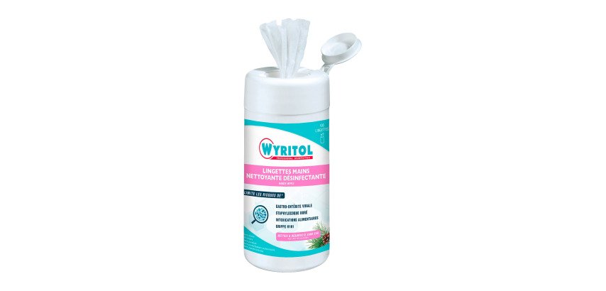 Lingettes nettoyantes désinfectantes mains Wyritol - Boîte de 100
