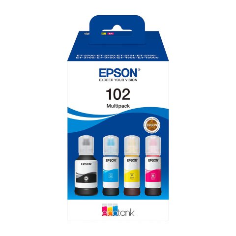 Epson 102 original Pack 4 botellas de tinta Ecotank negro + 3 colores