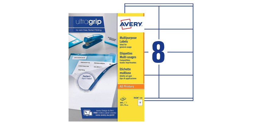 Etiquette adresse jet d'encre et laser 105 x 70 mm Avery 3426-100 blanche - Boîte de 800