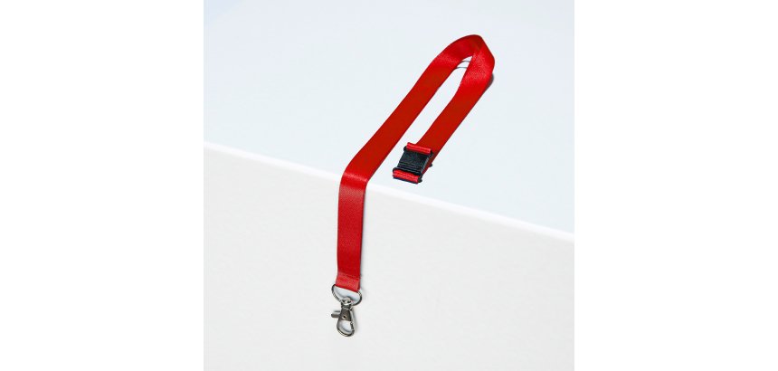 Tour de cou polyester noir recyclé pour badge avec mousqueton - pochette de 10