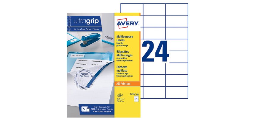 Etiquette adresse jet d'encre et laser 70 x 37 mm Avery 3474-100 blanche - Boîte de 2400