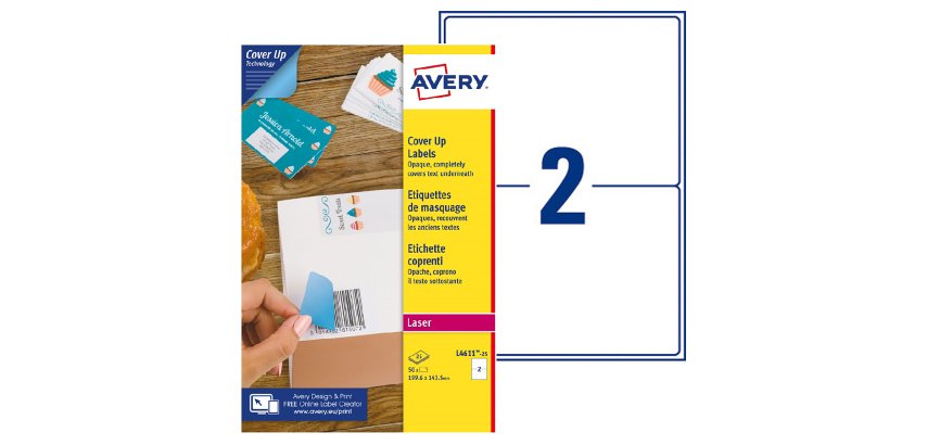 Undurchsichtige Maskierungsetikette Laser 199,6 x 143,5 mm Avery weiß - Box von 50