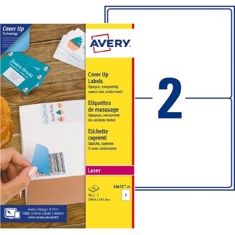 Etiqueta opaca cubriente láser 199,6 x 143,5 mm Avery blanca - Caja de 50