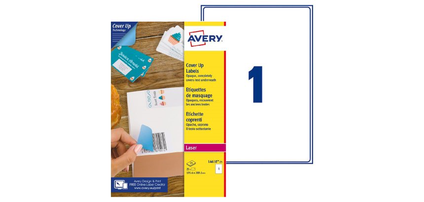 Etiquettes opaques de masquage laser 199,6 x 289,1 mm Avery blanche - Boîte de 25