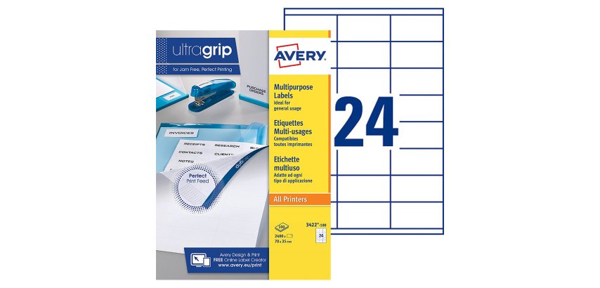 Etiquette adresse jet d'encre et laser 70 x 35 mm Avery 3422-100 blanche - Boîte de 2400