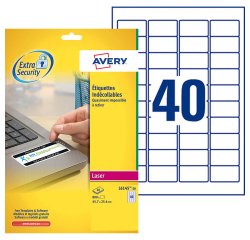 Etiqueta de seguridad láser 45,7 x 25,4 mm Avery L6145-20 blanca - Paquete de 800
