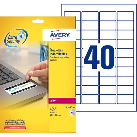 Etiqueta de seguridad láser 45,7 x 25,4 mm Avery L6145-20 blanca - Paquete de 800