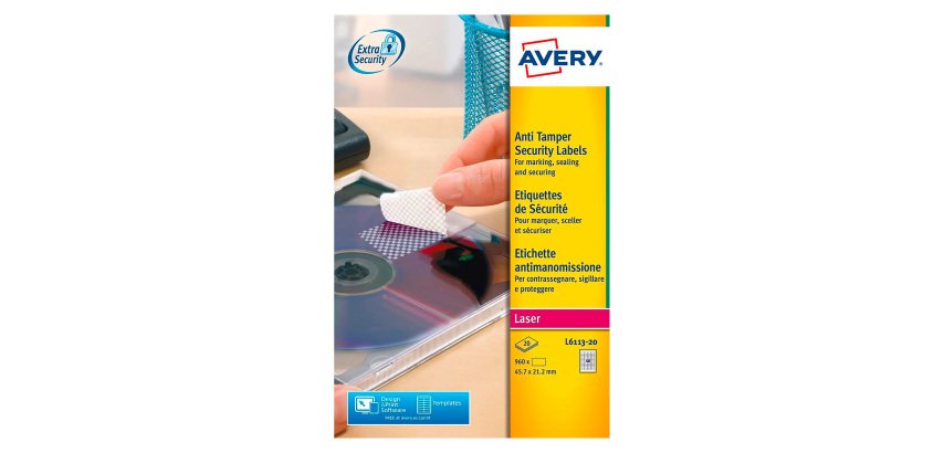 Sicherheitsetikett Laser 45,7 x 21,2 mm Avery L6113 - 20 weiß - Hülle von 960
