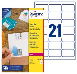 Etiqueta opaca cubriente láser 63,5 x 38,1 mm Avery blanca - Caja de 525