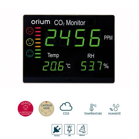 Détecteur de co2 Moniteur qualité de l'air Quaelis 12 - Adapté au protocole sanitaire