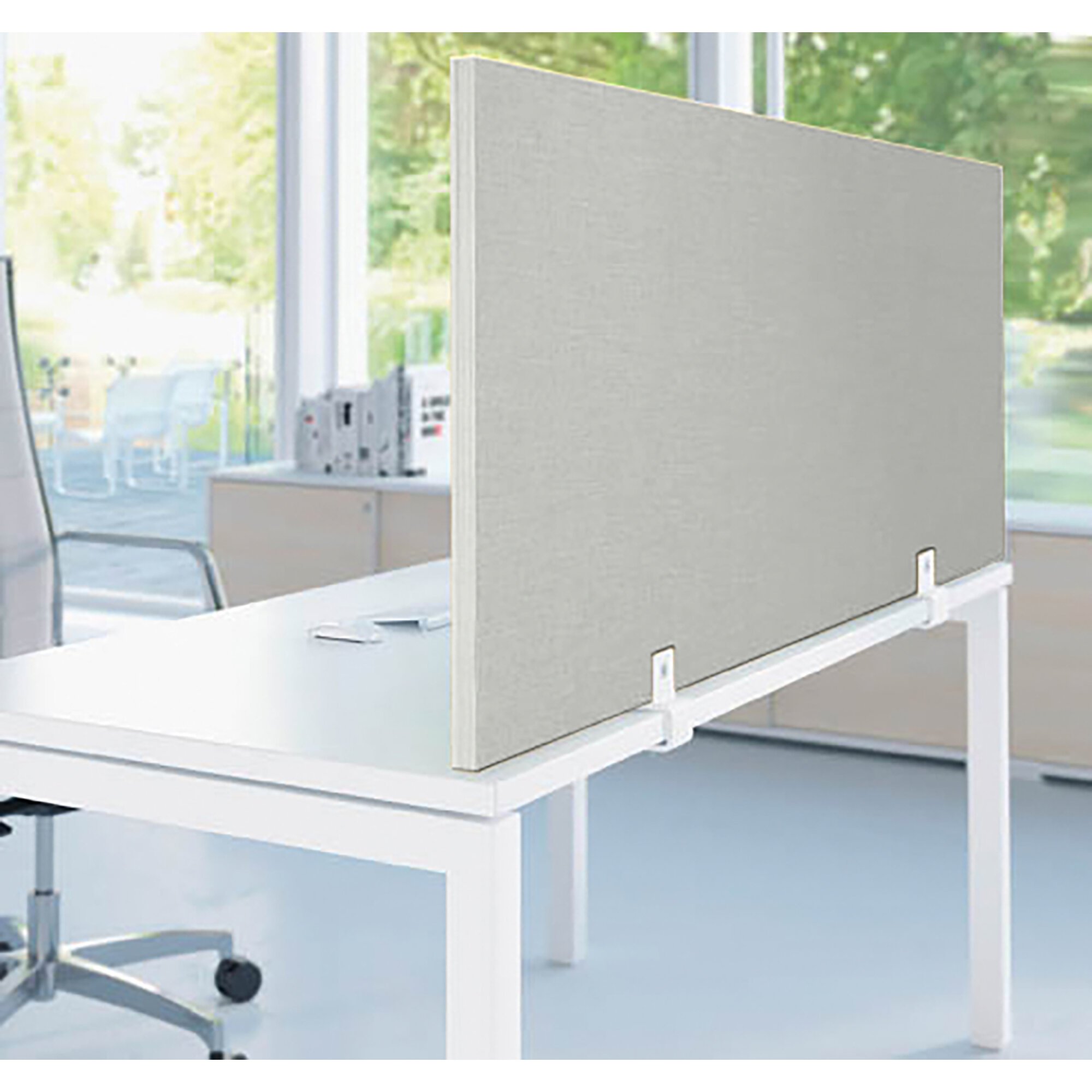 Écran de séparation B-Zen bois antibactérien H 60 cm - avec fixations couleur aluminium pour bureau individuel