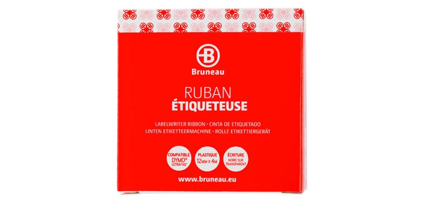 Ruban plastique 12 mm transparent écriture noire