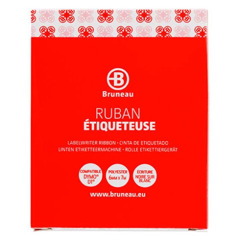 Cinta Bruneau poliéster 6 mm 7m blanco negro escritura - Dymo D1 43613