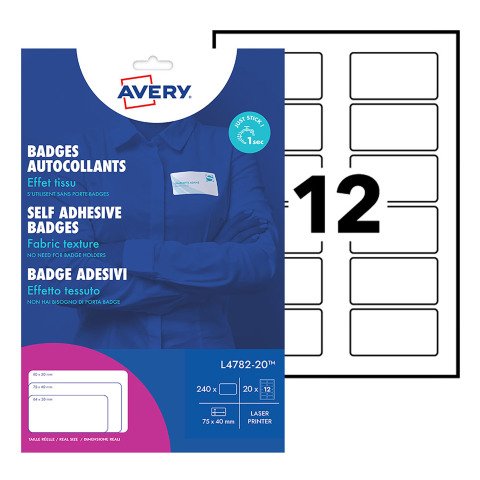 Identificadores adhesivos textil laser Avery 40 x 75 mm blancos - caja de 240