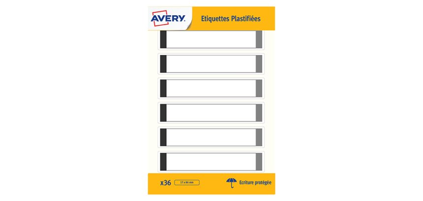 Etiquettes plastifiées autocollantes Avery 17 x 86 mm - paquet de 36