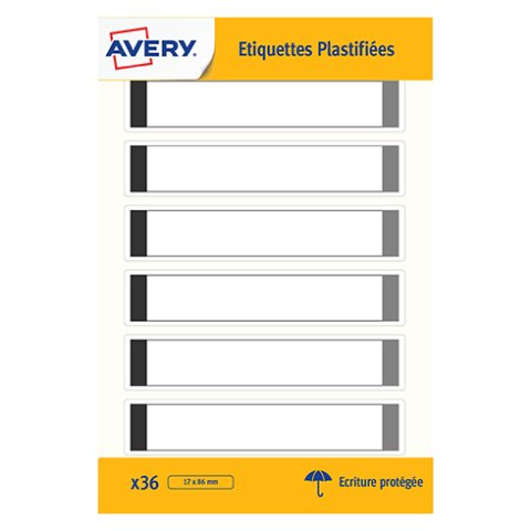 Etiqueta plastificada autoadhesiva Avery 17 x 86 mm - paquete de 36