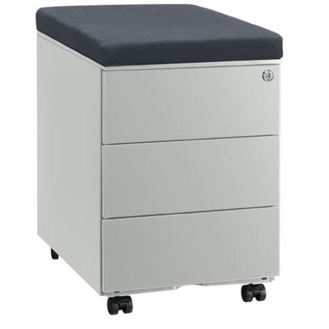 Mobile drawer cabinet metal 3 drawers light grey with cushion 