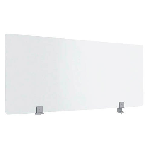 Écran de séparation B-Zen en verre trempé H 60 cm - avec fixations couleur aluminium pour bureaux partagés