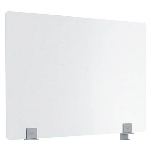 Écran de séparation B-Zen en verre trempé H 60 cm - avec fixations couleur aluminium pour bureau individuel