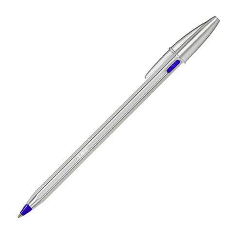 Bolígrafo metálico recargable BIC Cristal ReNew plata mate + 2 recargas de tinta Azul