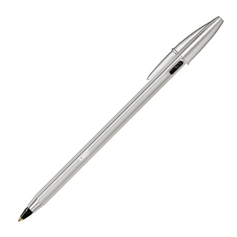 Bolígrafo metálico recargable BIC Cristal ReNew plata mate + 2 recargas de tinta Negro