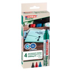 Marqueur permanent Ecoline Edding E21 rechargeables pointe ogive de 1,5 à 3 couleurs assorties - Pochette de 4