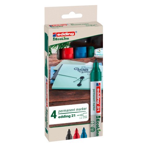 Rotuladores permanentes recargables Ecoline edding E21 - Paquete de 4 colores surtidos