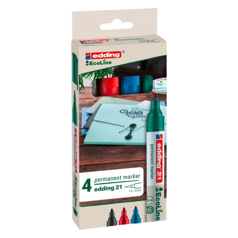 Marqueur permanent Ecoline Edding E21 rechargeables pointe ogive de 1,5 à 3 couleurs assorties - Pochette de 4