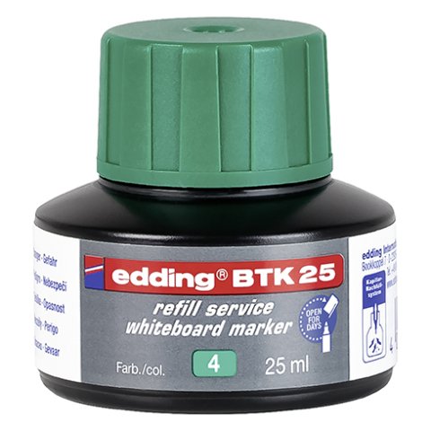 Recarga de tinta para rotulador de pizarra blanca edding BTK 25 - 25 ml verde