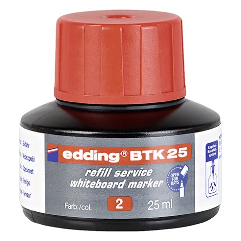 Recarga de tinta para rotulador de pizarra blanca edding BTK 25 - 25 ml rojo