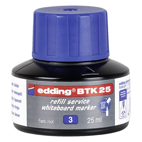 Recarga de tinta para rotulador de pizarra blanca edding BTK 25 - 25 ml azul