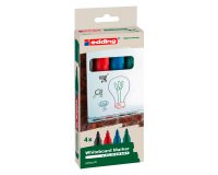 Marqueur effaçable rechargeable Ecoline Edding E28 pointe ogive 1,5 mm - Pochette de 4 couleurs assorties