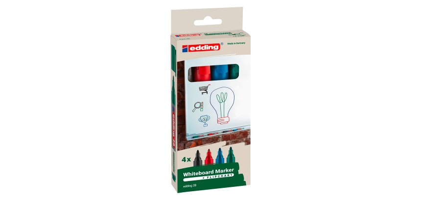 Marqueur effaçable rechargeable Ecoline Edding E28 pointe ogive 1,5 mm - Pochette de 4 couleurs assorties