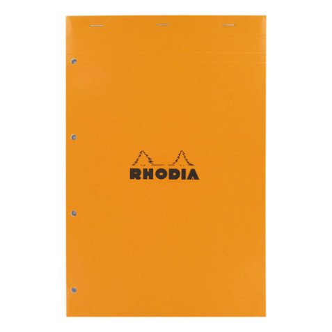 Schreibblock Rhodia orange geheftet und perforiert 4 Löcher 80 Seiten 5 x 5 n°20 A4+ 21 x 31,8 cm