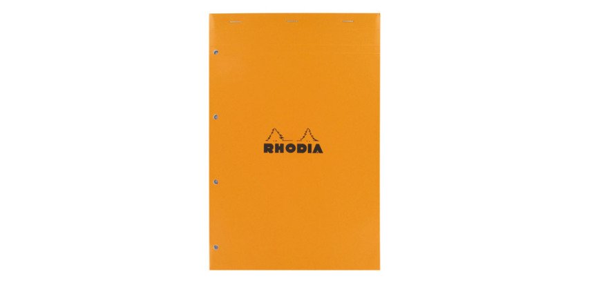 Schreibblock Rhodia orange geheftet und perforiert 4 Löcher 80 Seiten 5 x 5 n°20 A4+ 21 x 31,8 cm