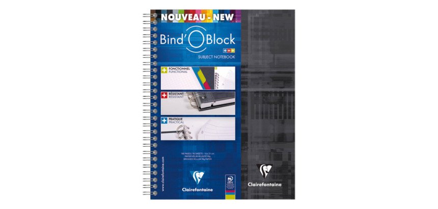 Cahier spirales Clairefontaine Bind'o block A5+ 16 x 21 cm perforé - petits carreaux - 180 pages