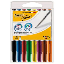 Bic Velleda, set of 8 whiteboard markers, medium tip 2 mm, assorted colours