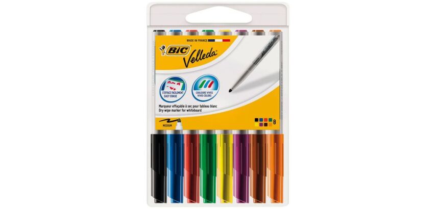 Bic Velleda, set of 8 whiteboard markers, medium tip 2 mm, assorted colours
